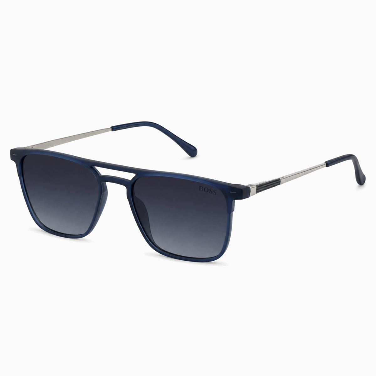 BOSS Geometric Double-Bridge — Navy/Silver sunglasses product view 3