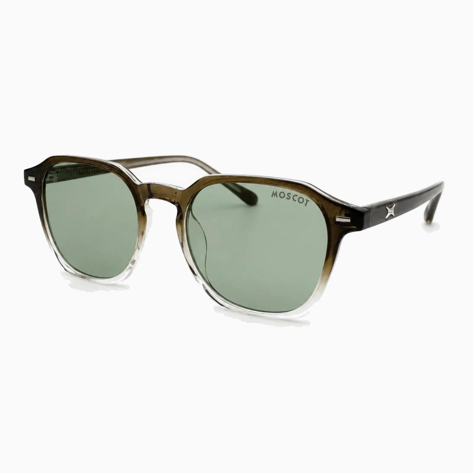 MOSCOT FRANKIE SUN — Brown Crystal Fade / Green close view