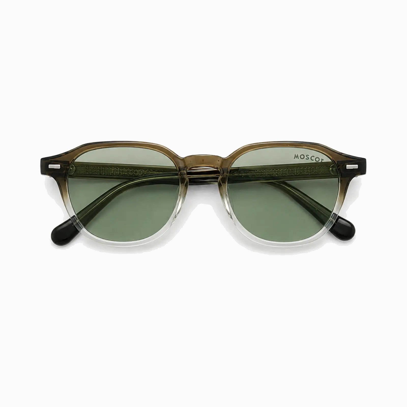 MOSCOT FRANKIE SUN — Brown Crystal Fade / Green close view