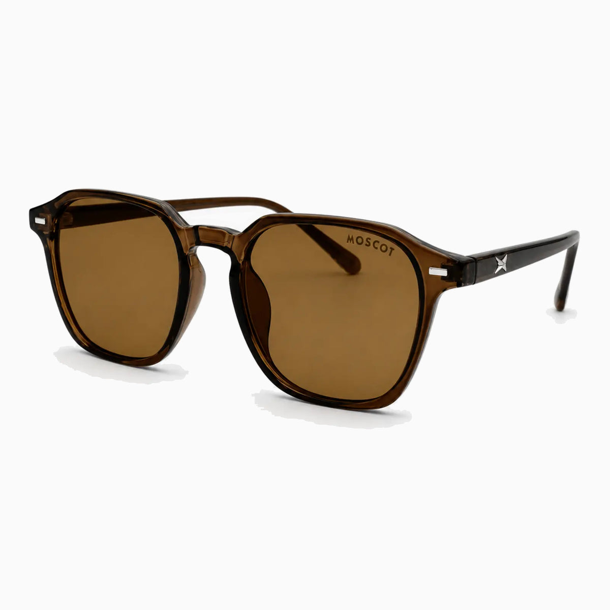 MOSCOT FRANKIE SUN — Transparent Brown / Amber close view