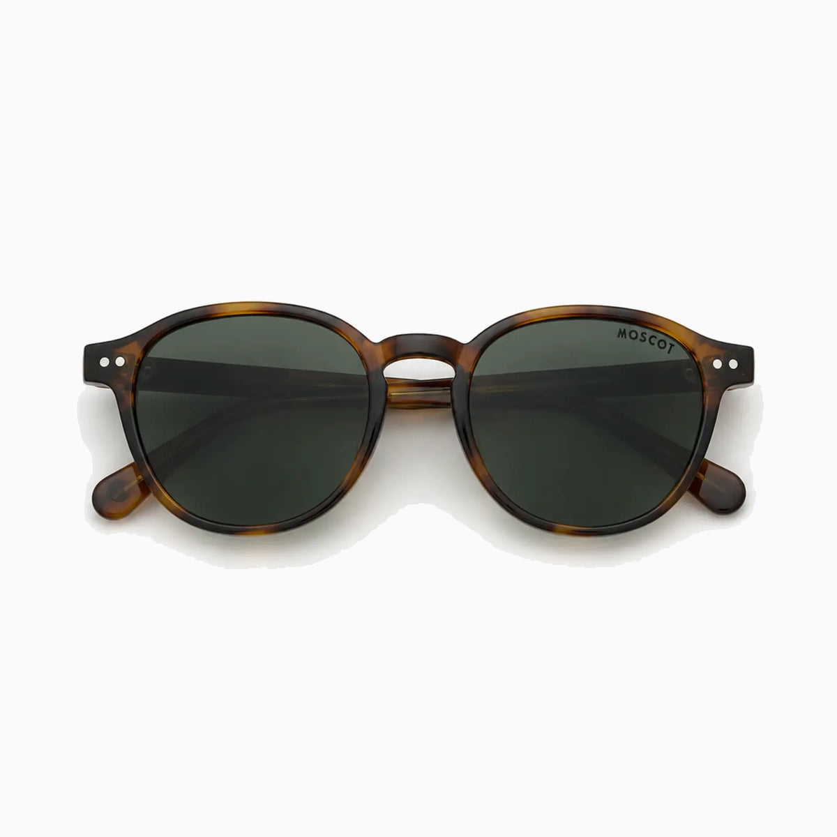 MOSCOT MILTZEN SUN — Tortoise / Green close view