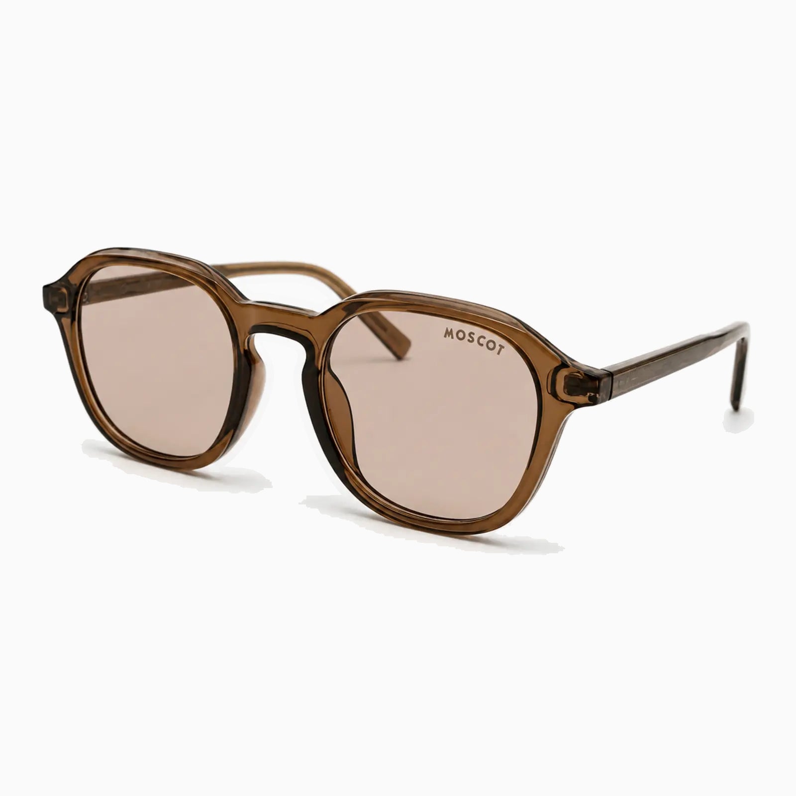 MOSCOT RIZIK SUN — Transparent Brown / Rose close view