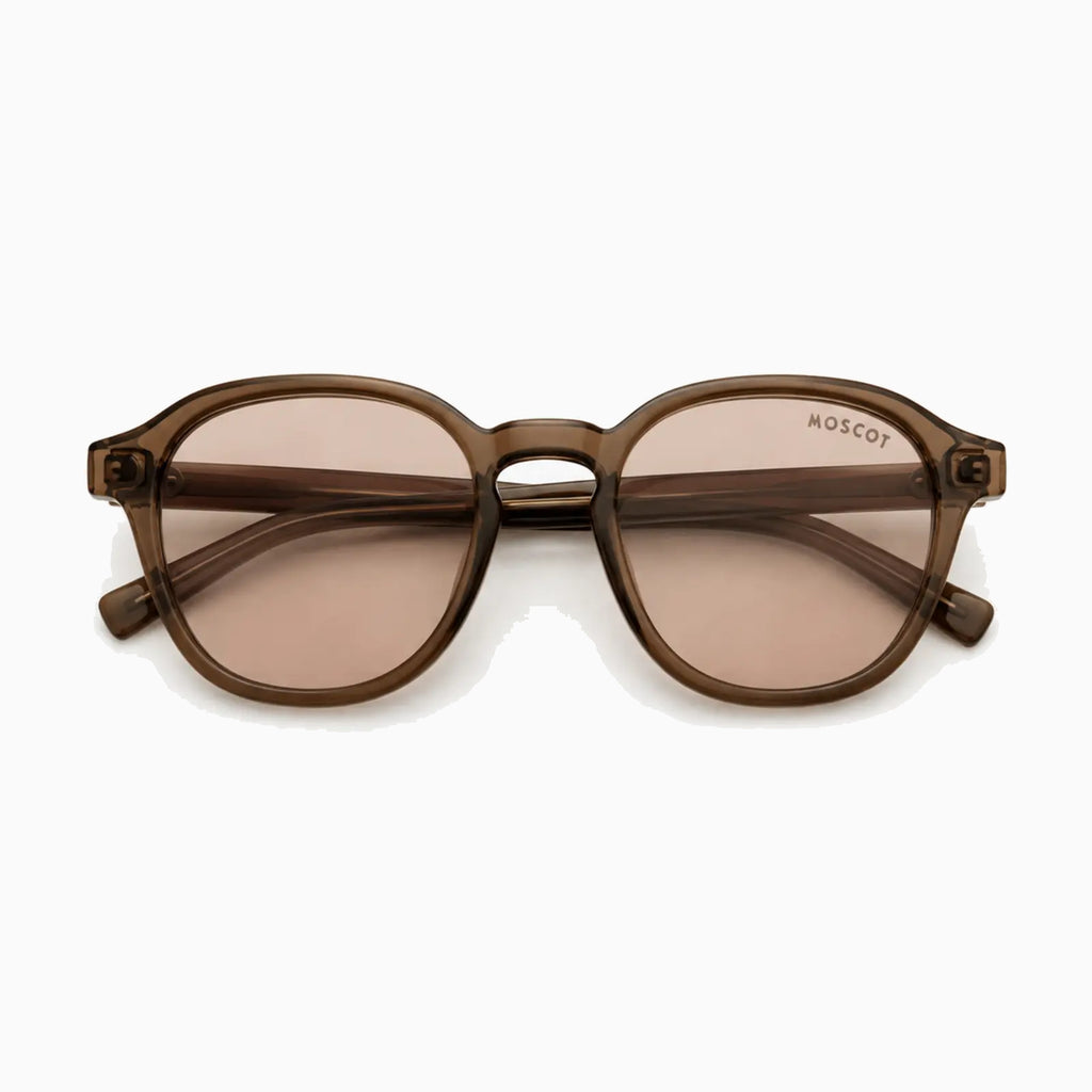MOSCOT RIZIK SUN — Transparent Brown / Rose close view