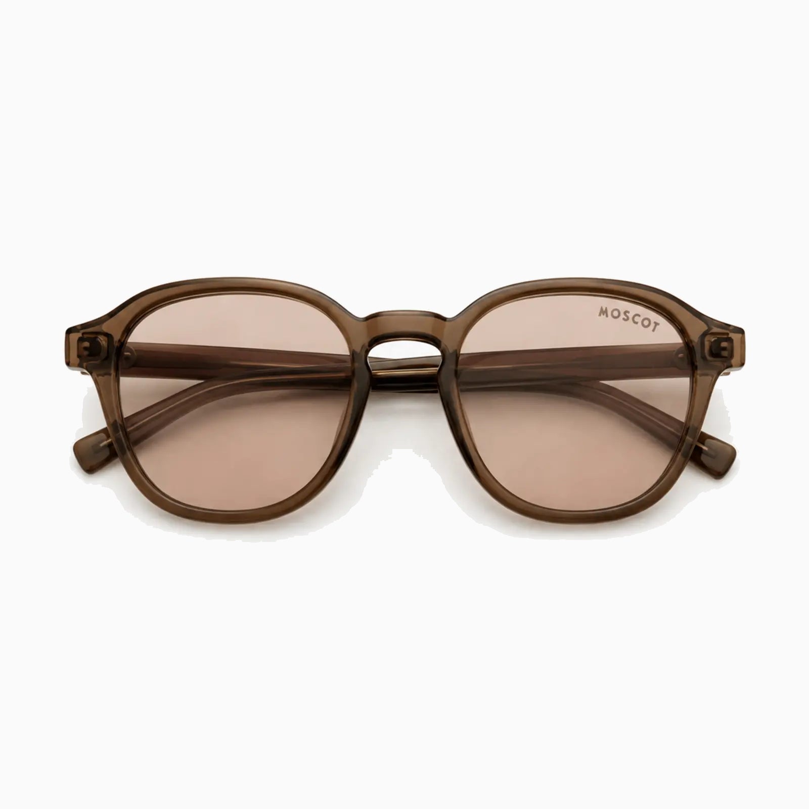 MOSCOT RIZIK SUN — Transparent Brown / Rose close view