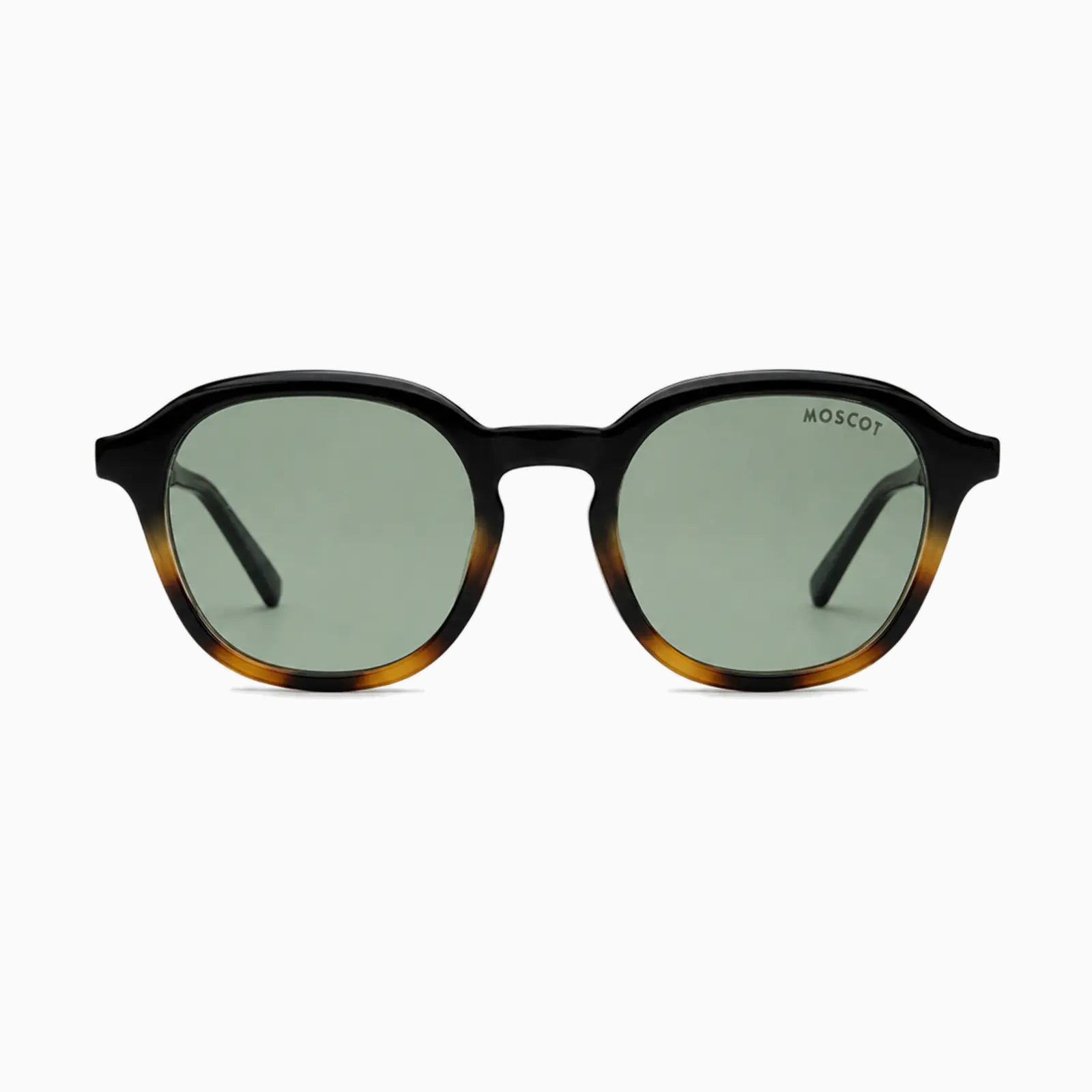 MOSCOT RIZIK SUN — Black Tortoise Fade / Green front view