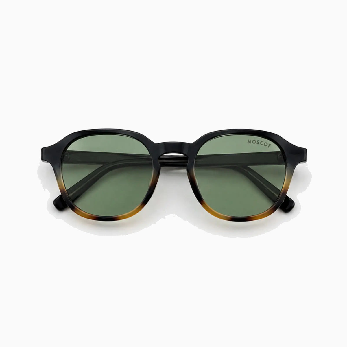 MOSCOT RIZIK SUN — Black Tortoise Fade / Green close view